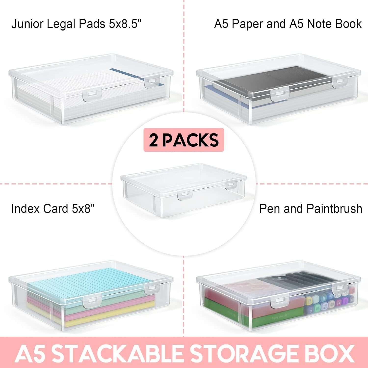 Vowcarol Storage Boxes for 5in x 8in Legal Pads, Washi Tape Transparent
