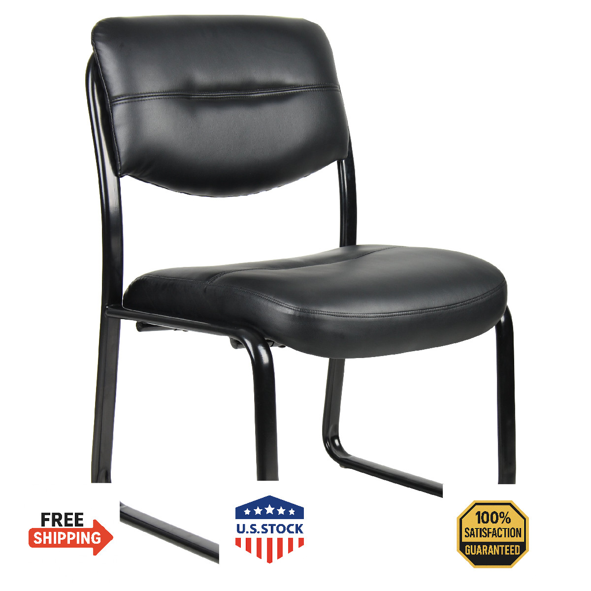 Boss Office Products B9539 Leather Sled Base Side Chair in Black, 250