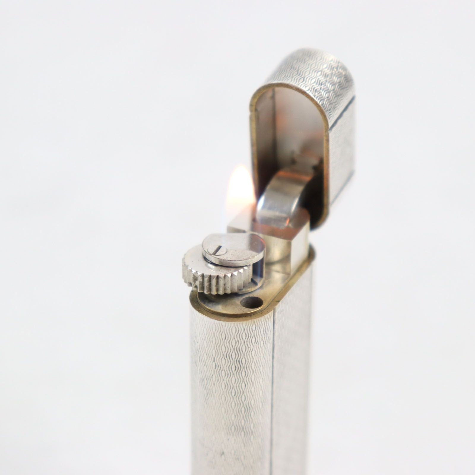 Cartier Oval Roller All-over pattern Gas Lighter Silver No Box Tested & Working