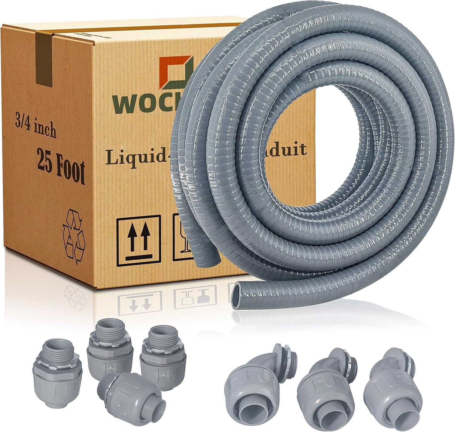 3/4"x 25Ft Flexible Non-Metallic Liquid Tight Electrical Conduit Kit w/ Fittings