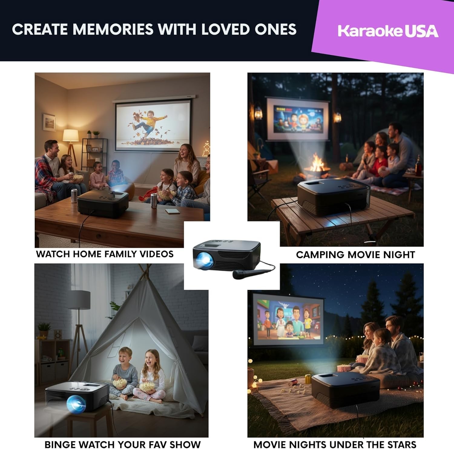 Mini Bluetooth Projector with Screen, Karaoke Microphone & Remote Control