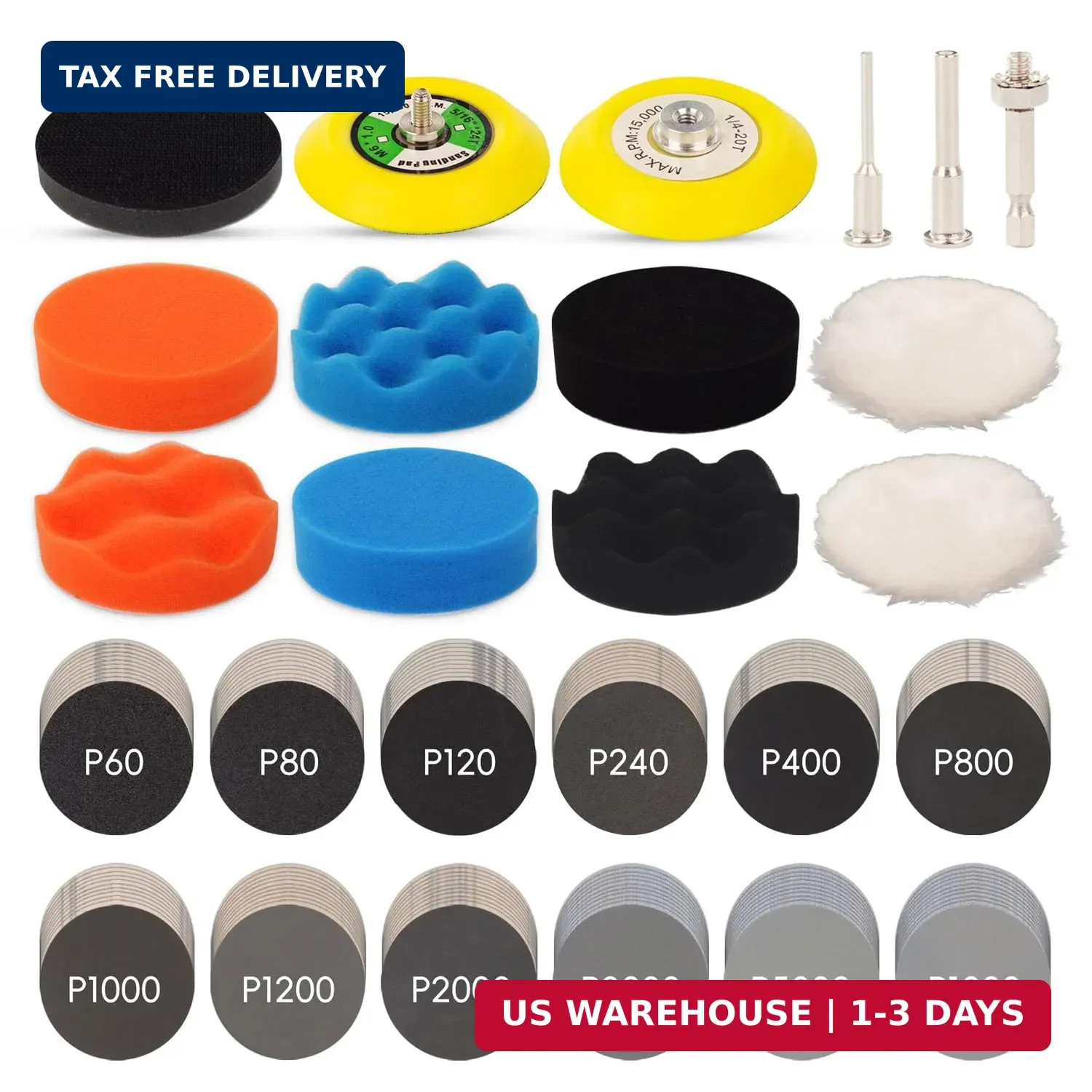 145pcs 3 inch Sandpaper Polishing Kit for Headlight Restoration, 60 to 10000 Gri