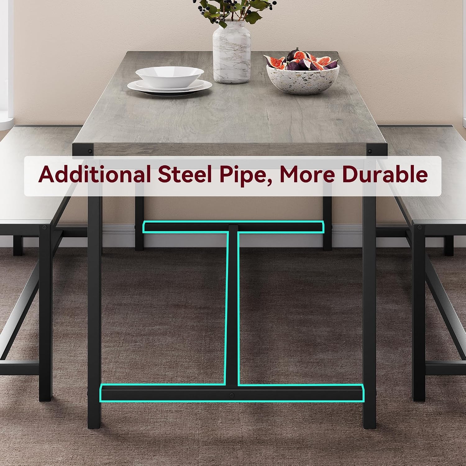 Dining Table Set Kitchen Table W/ Benches Rectangular Dining Room Table Set