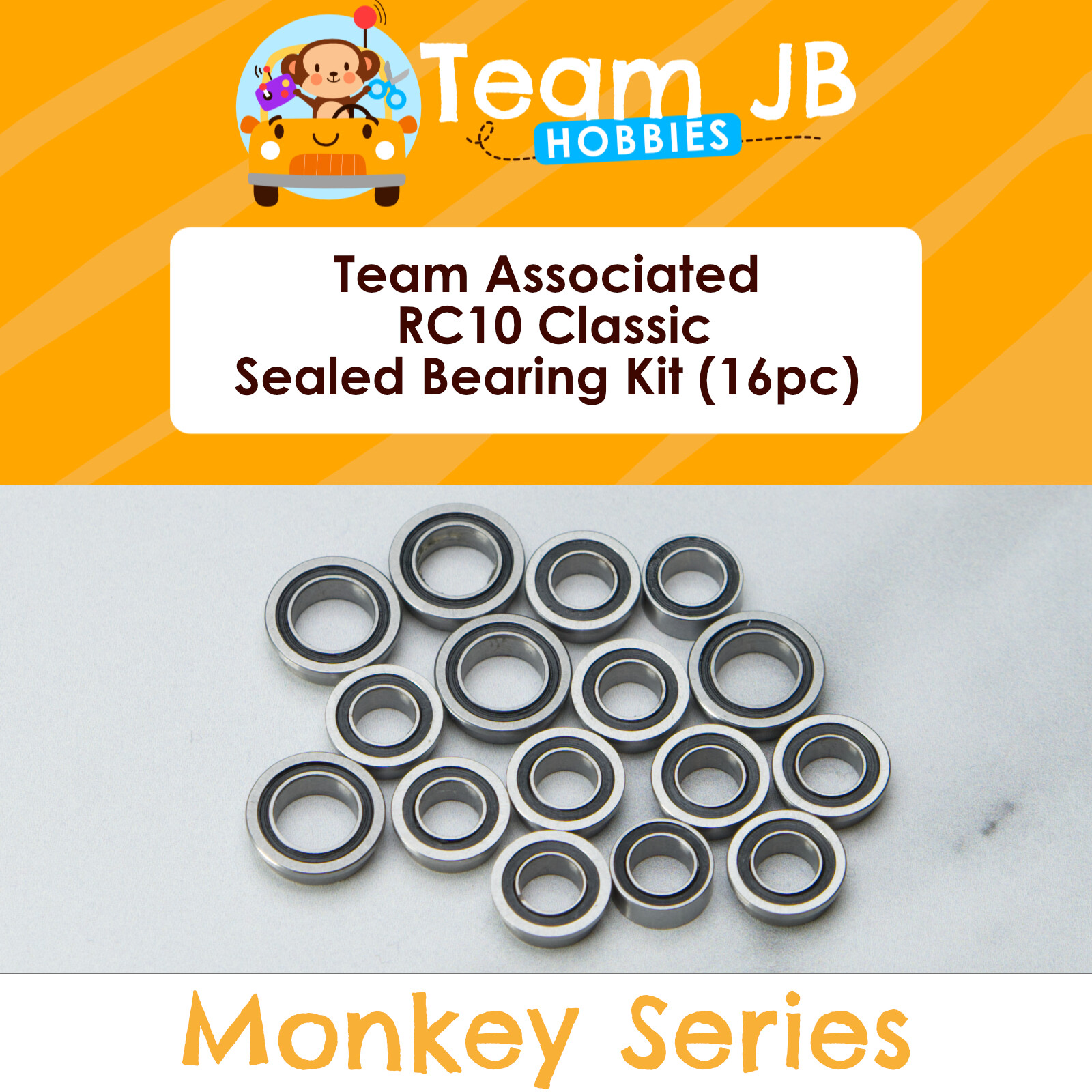 Team Associated RC10 Classic, RC10CC Clear - 16 Pcs Rubber Sealed Bearings Kit