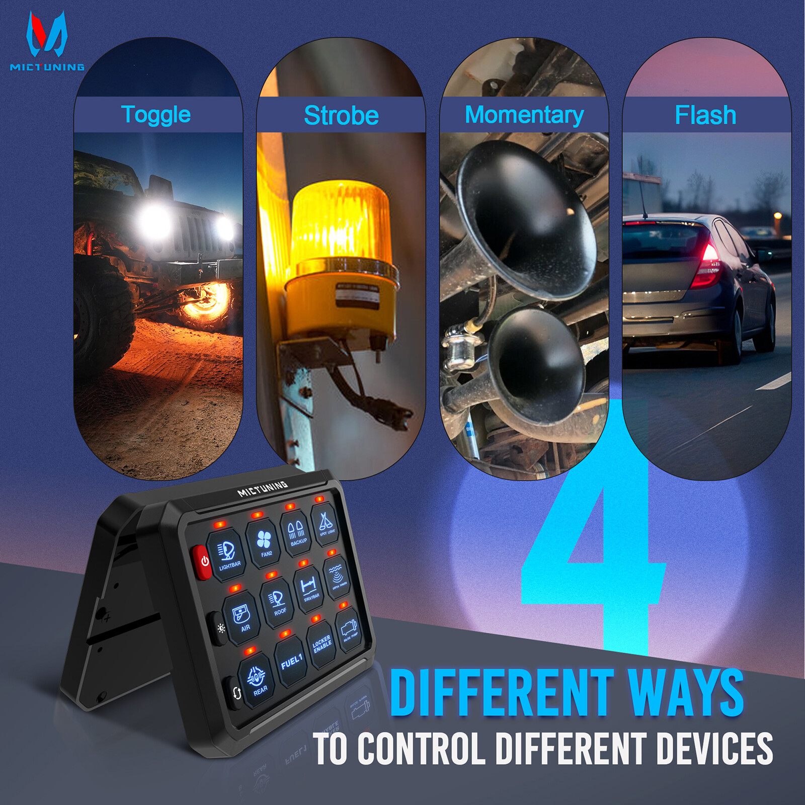 12Gang Switch Panel Circuit Control Relay Box Toggle Strobe Multifunction Switch