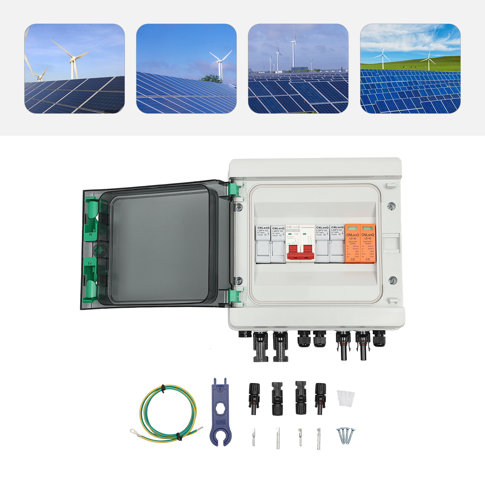 Solar Combiner Junction Box Switch DC500V 2-String 32A Circuit Breaker Protector