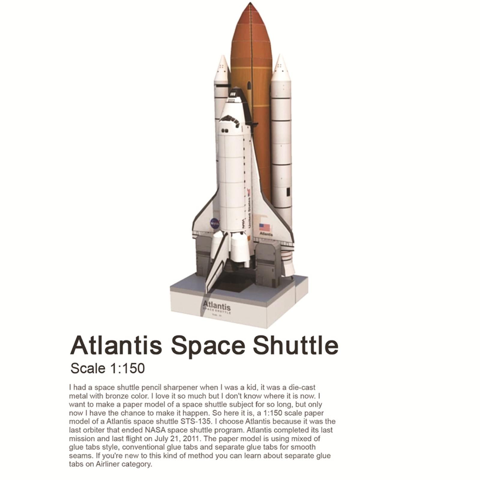 1:150 Space Shuttle Atlantis Paper Model Handmade Space Rocket Craft Model DIY