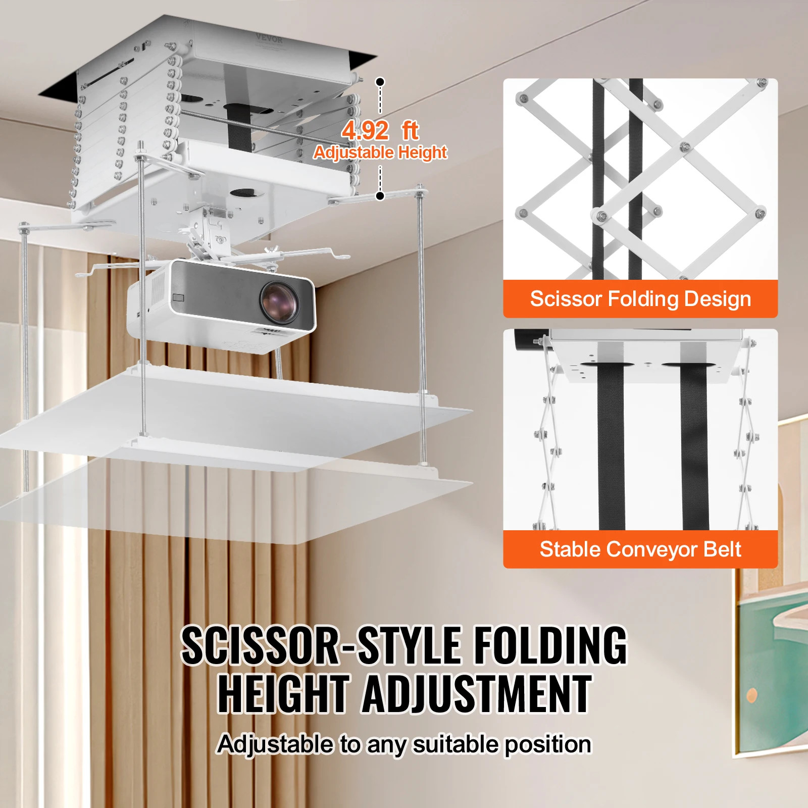Motorized Projector Lift Hidden Projector Ceiling Mount w/ Remote &Wired Control