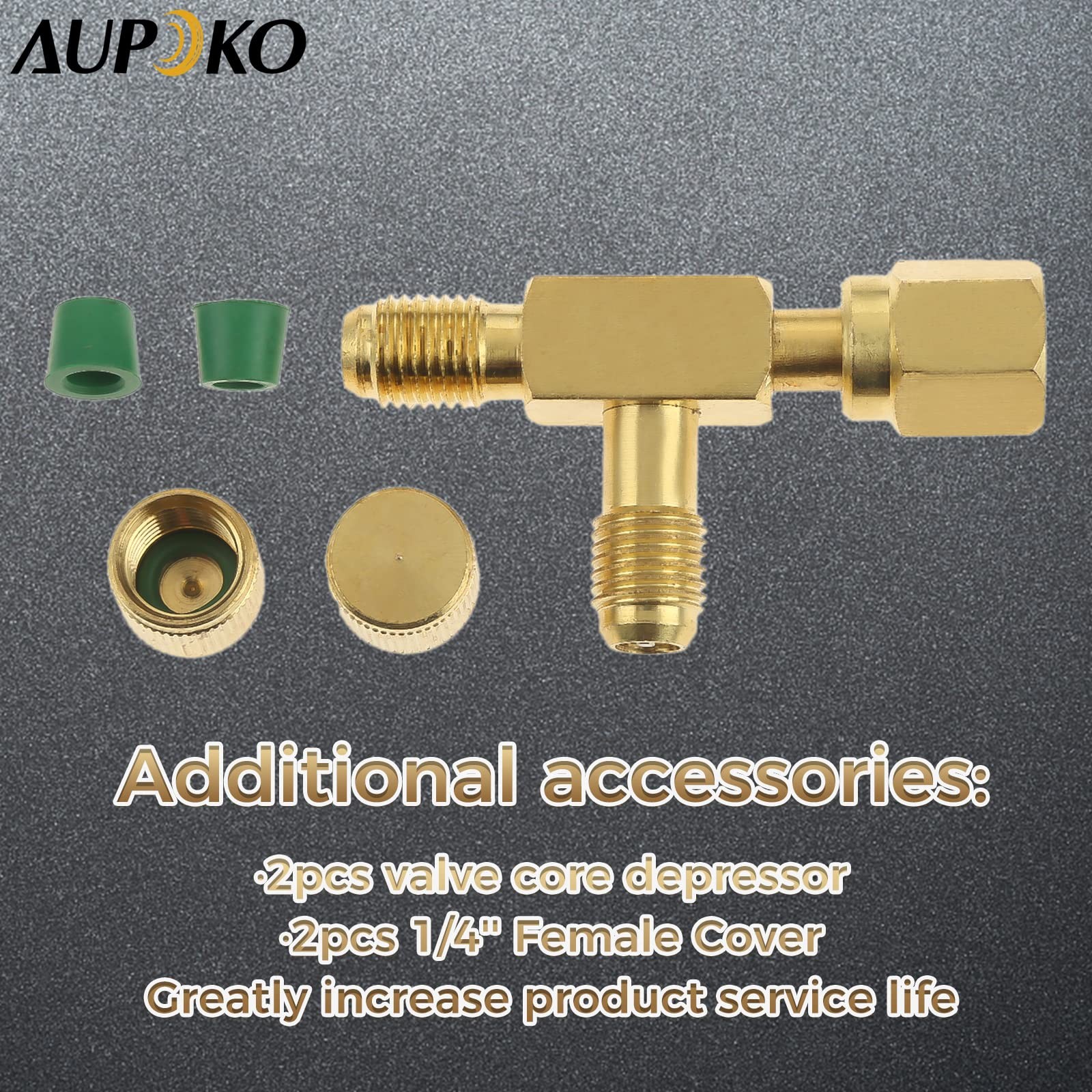 Aupoko Quick Coupler Access Tee, 1/4'' Valves Core Tee Adapter 1/4 inch, Gold