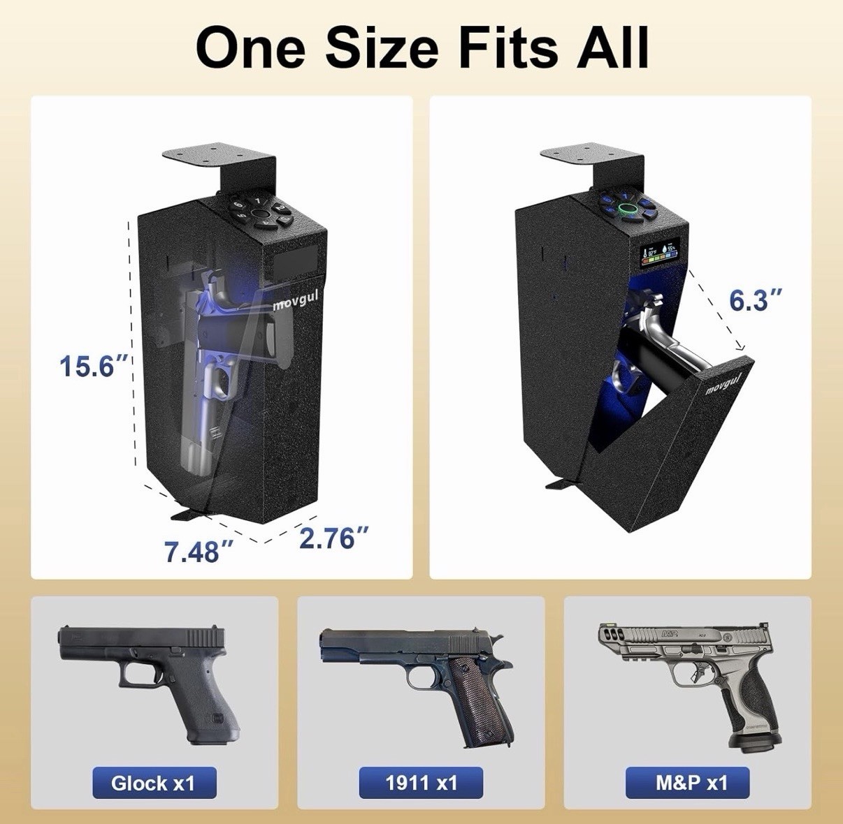 Gun Safe, Biometric Drop Down Bedside Black