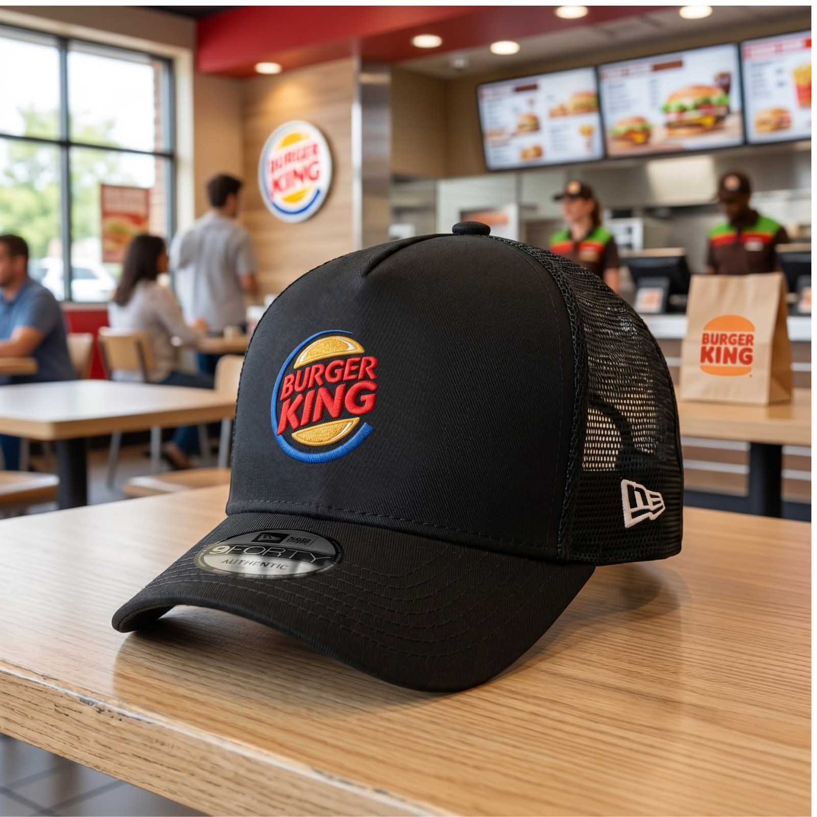 Burger King Embroidered Black Trucker Hat Mesh Adjustable Cap
