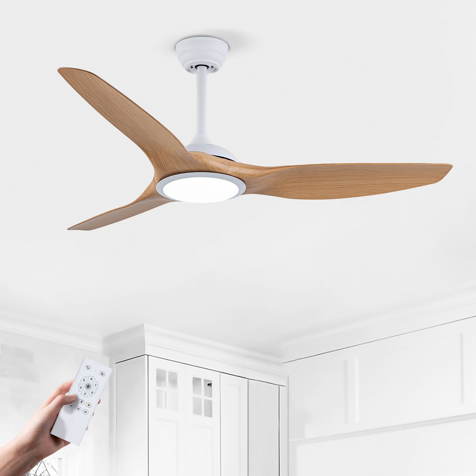 52 Inch ABS Blades Ceiling Fan With Light Kit ( LED Light Source),DC 6 Speed