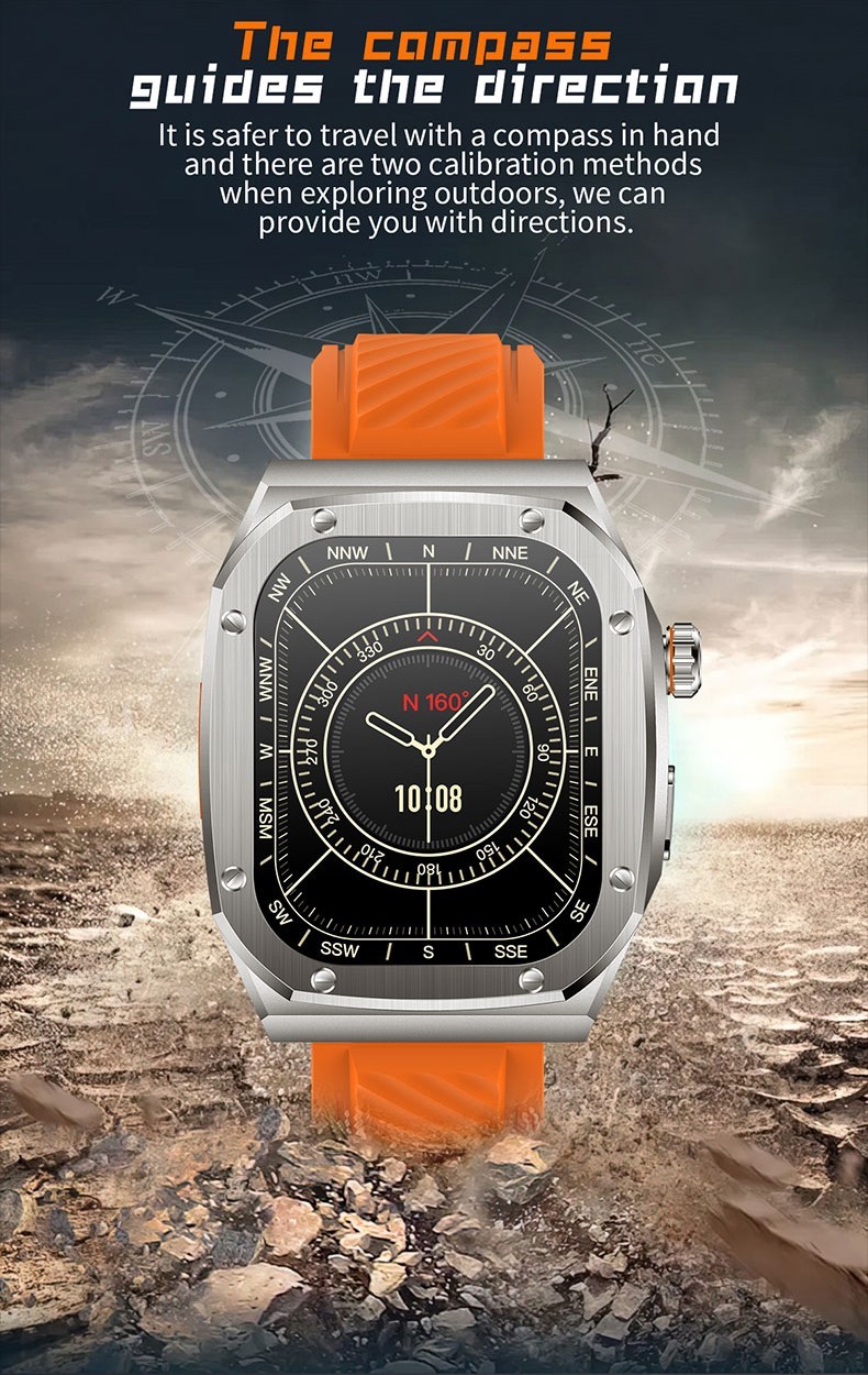 Smart Watch Waterproof Bluetooth Call Fitness Tracker Compass With 2 Straps