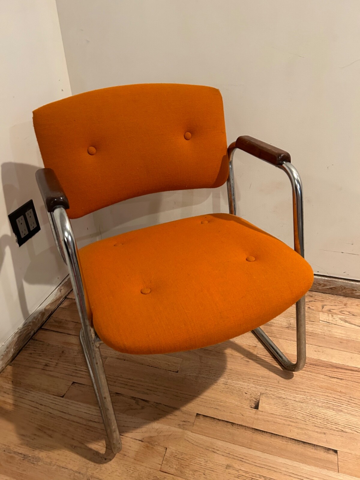 Vintage Chrome Cantilever Chair • United Chair Co Style Steelcase • Orange