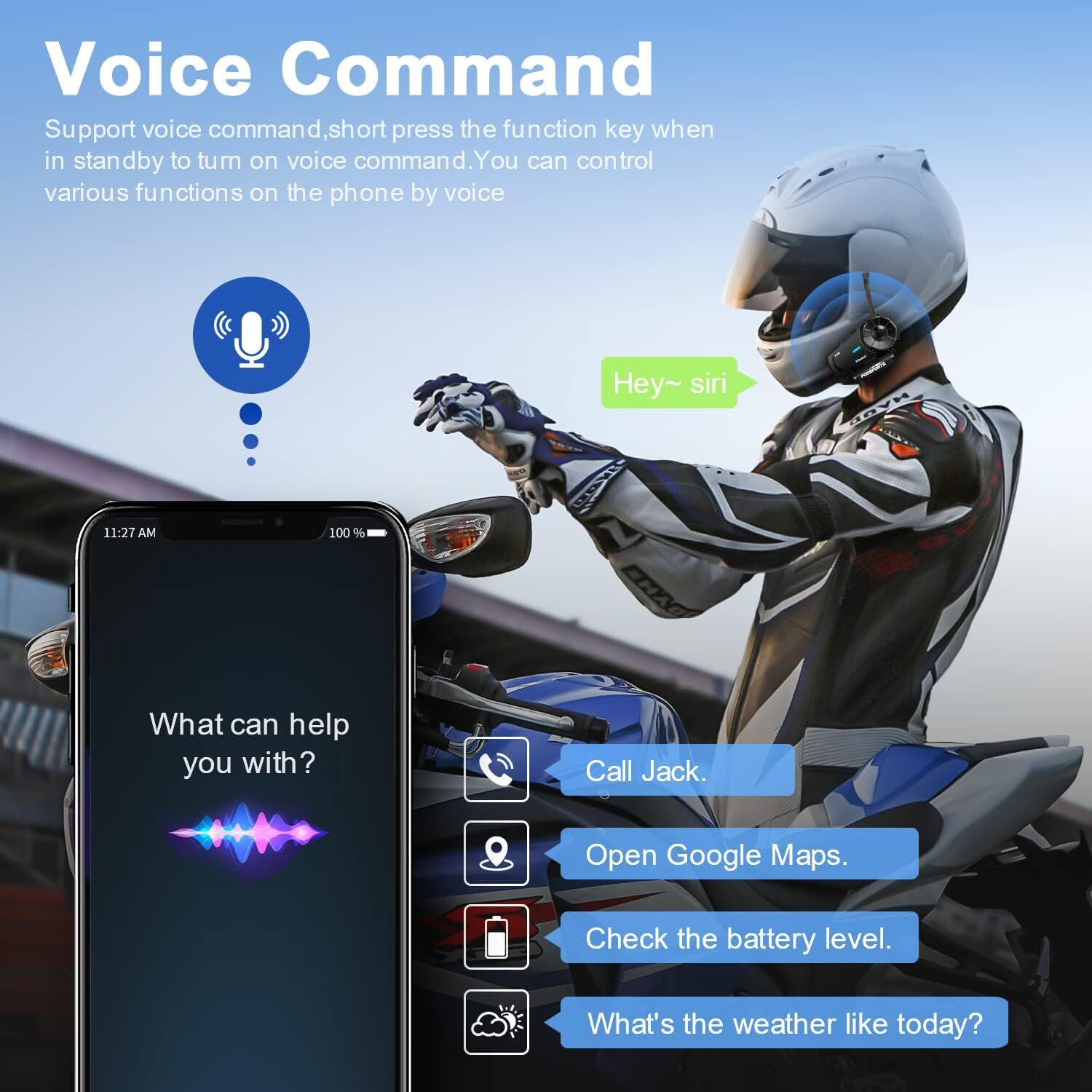 FX8 Motorcycle Helmet Intercom Intercom Bluetooth Rider Headset 2000M FM