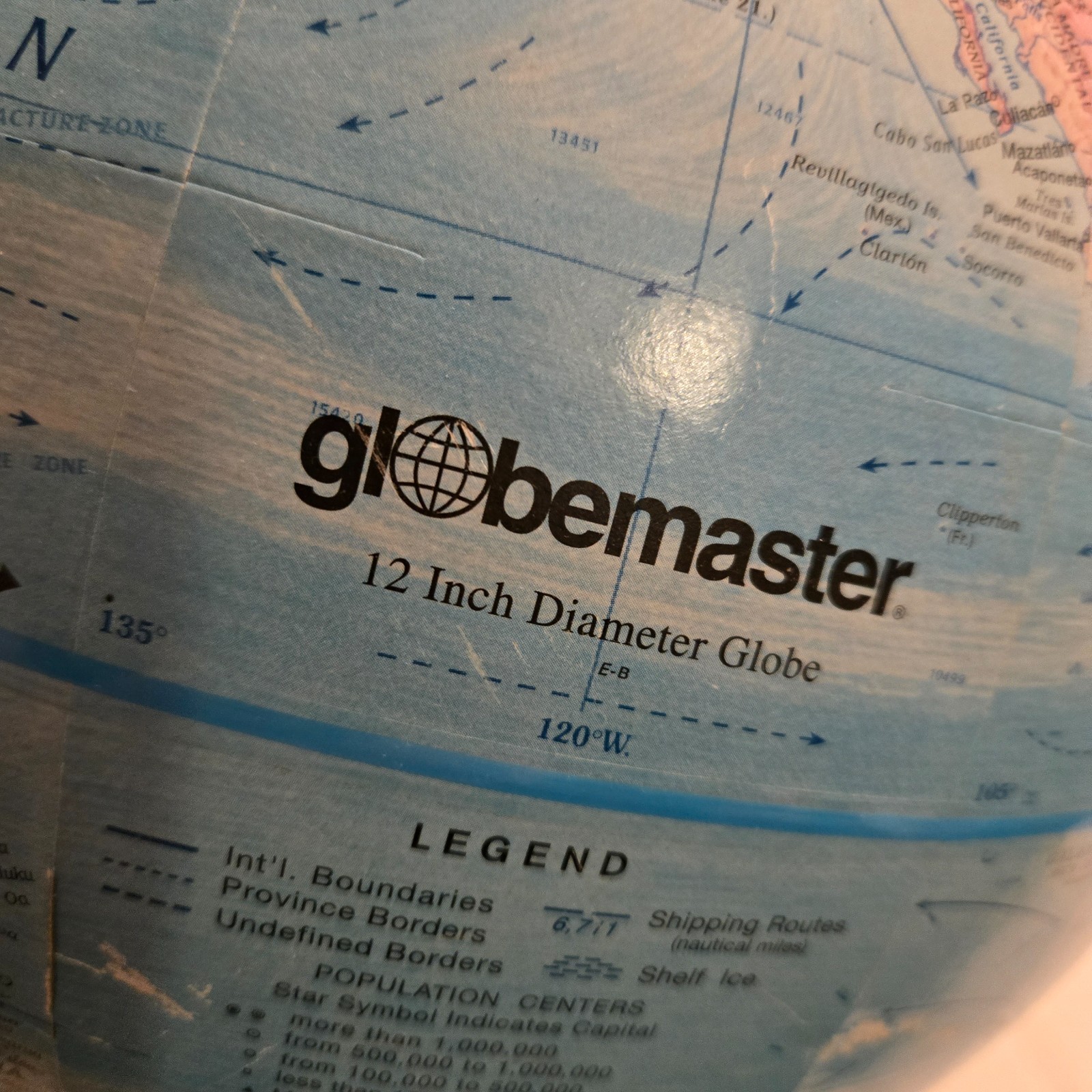 Globemaster Scanglobe Type-Y 12 Inch Diameter Globe World Map Plastic Base & Arm