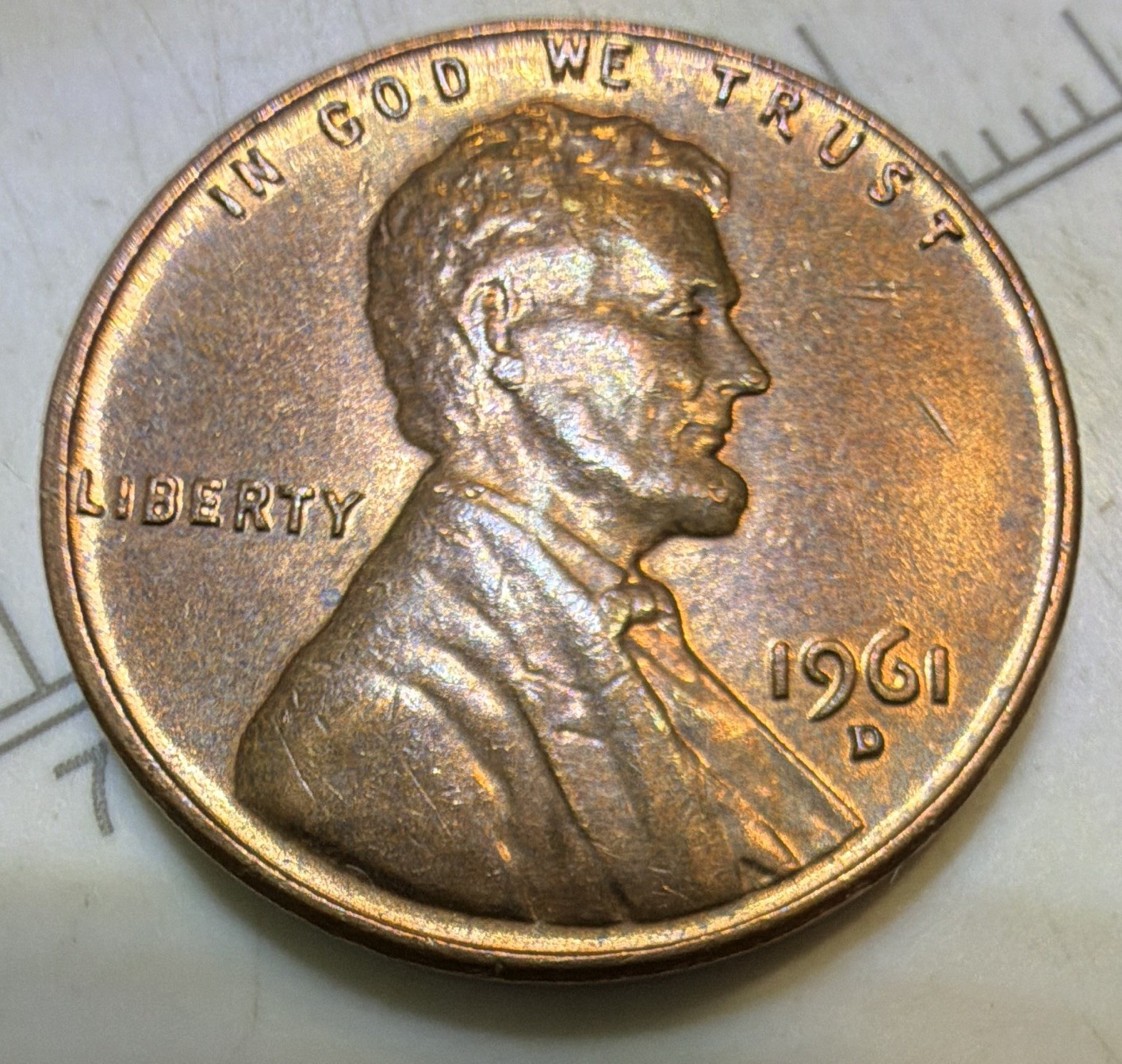 1961-D 1C RB Lincoln Memorial Cent Copper KM#201 Denver Business Strike