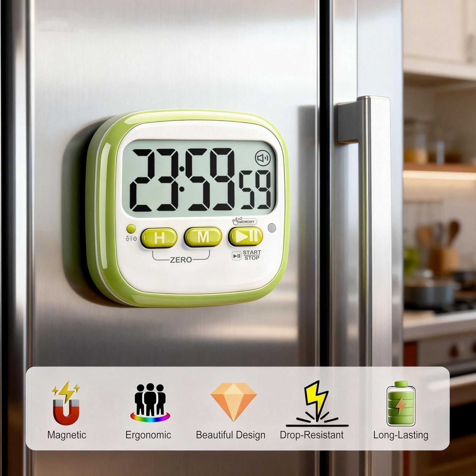 Antonki 2 Pack Digital Kitchen Timer - Magnetic Countdown Timer for Kids