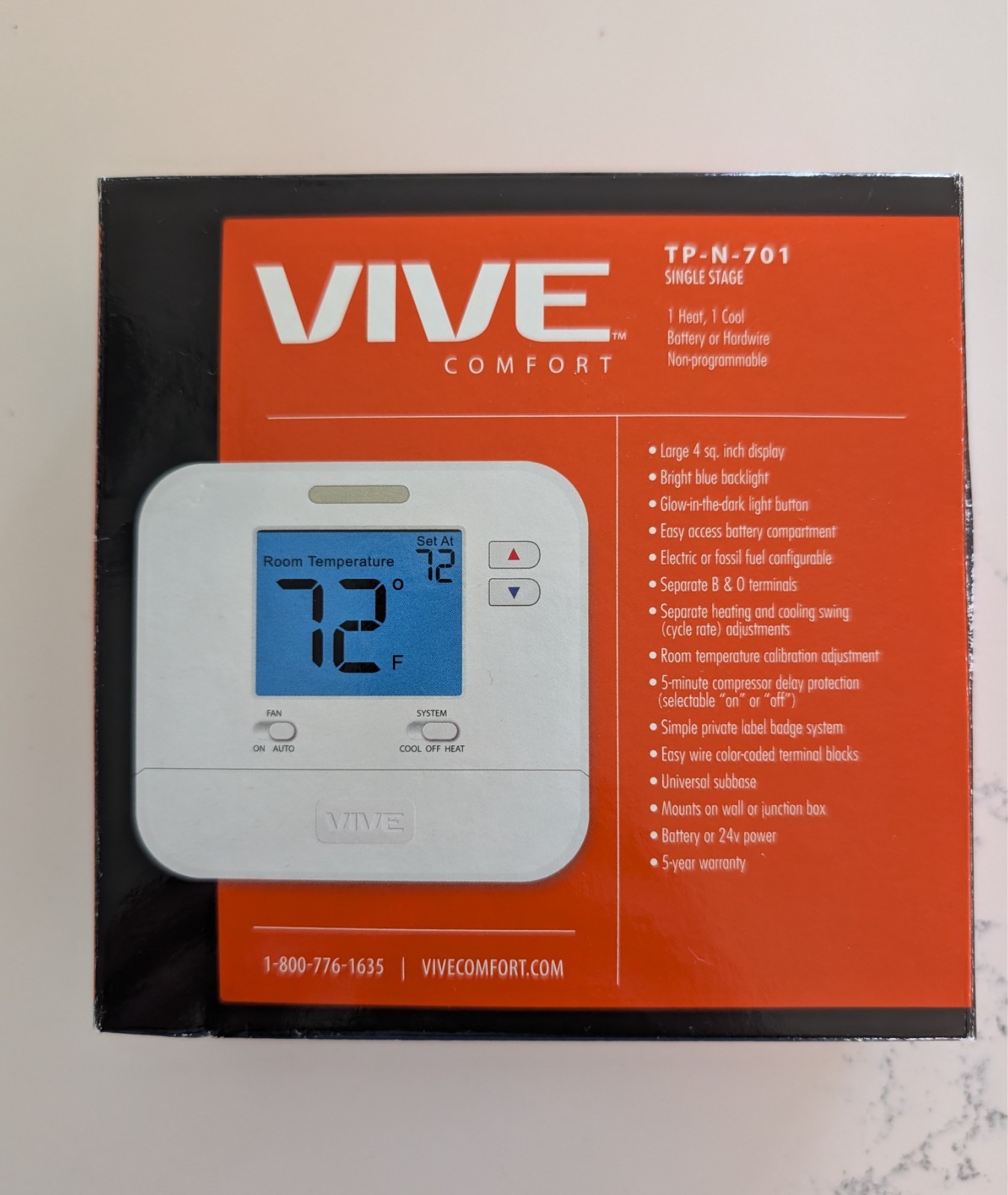 Vive  TP-N-701 Single Stage 1 Heat/1 Cool Digital Non-Programmable Thermostat
