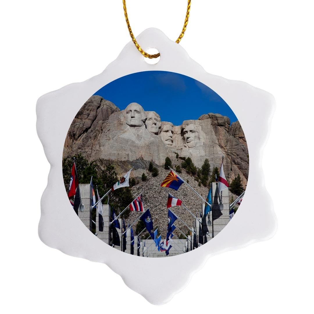 3dRose USA South Dakota Black Hills Mount Rushmore National Memorial 3" Snow Orn