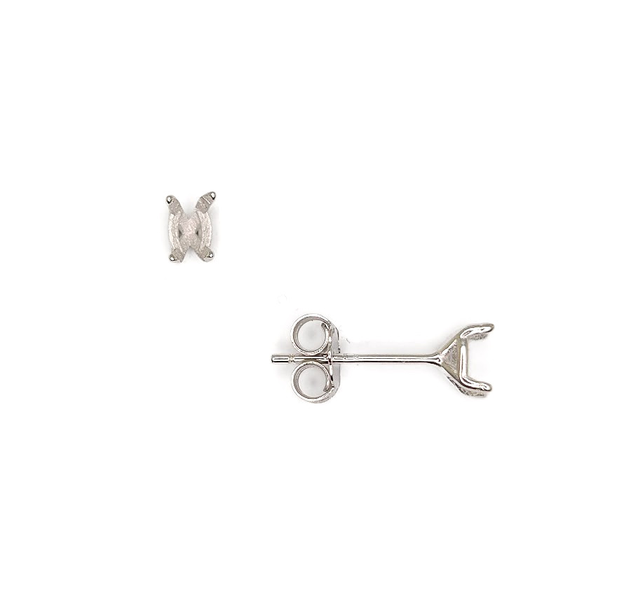 4 Prong Marquise Earring Settings Sterling Silver with Rhodium Finish