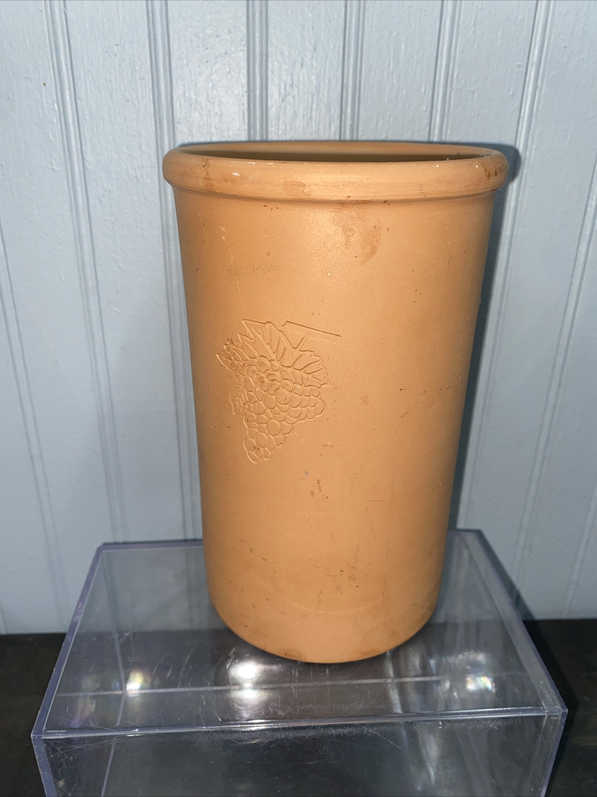 Vtg Ceramic Terra Cotta Clay Bottle Cooler Wine Brique Grape Utensil Holder