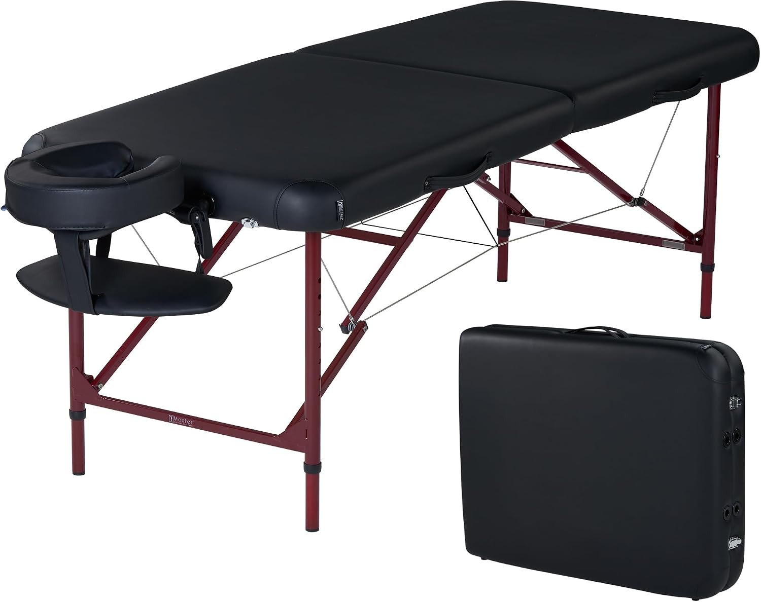 Lightweight Portable Massage Table with Carrying Case - Black & Maroon
