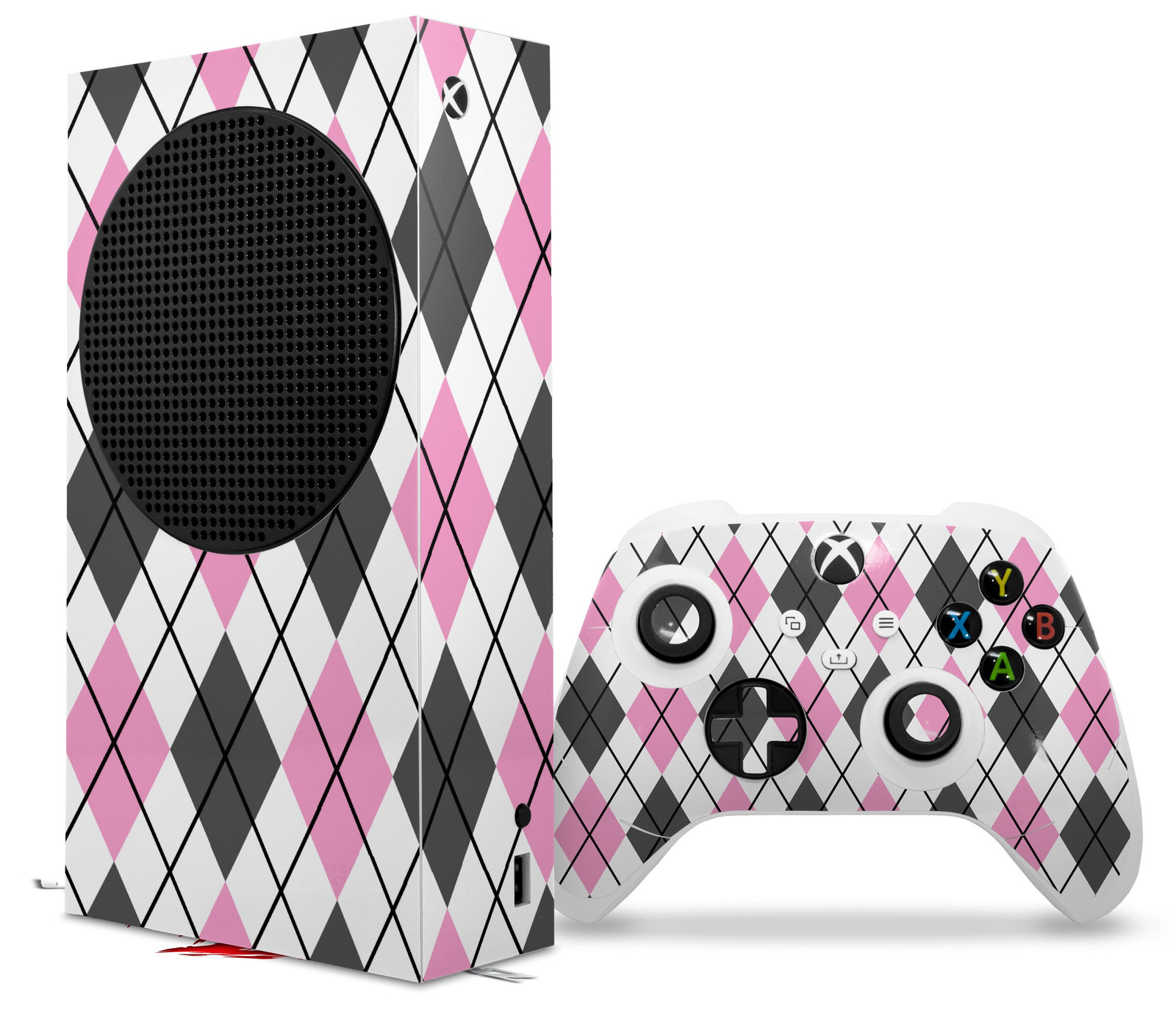 Skin Wrap for XBOX Series S Console Controller Argyle Pink and Gray