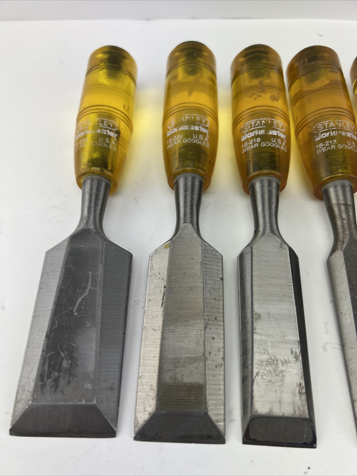 Vintage Stanley Workmaster 6 pc Bevel Edge Paring Chisel Set Made In USA.
