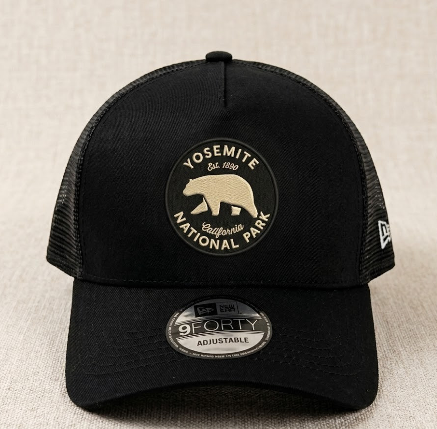 Yosemite Embroidered Logo Trucker Hat Black Mesh Adjustable Cap