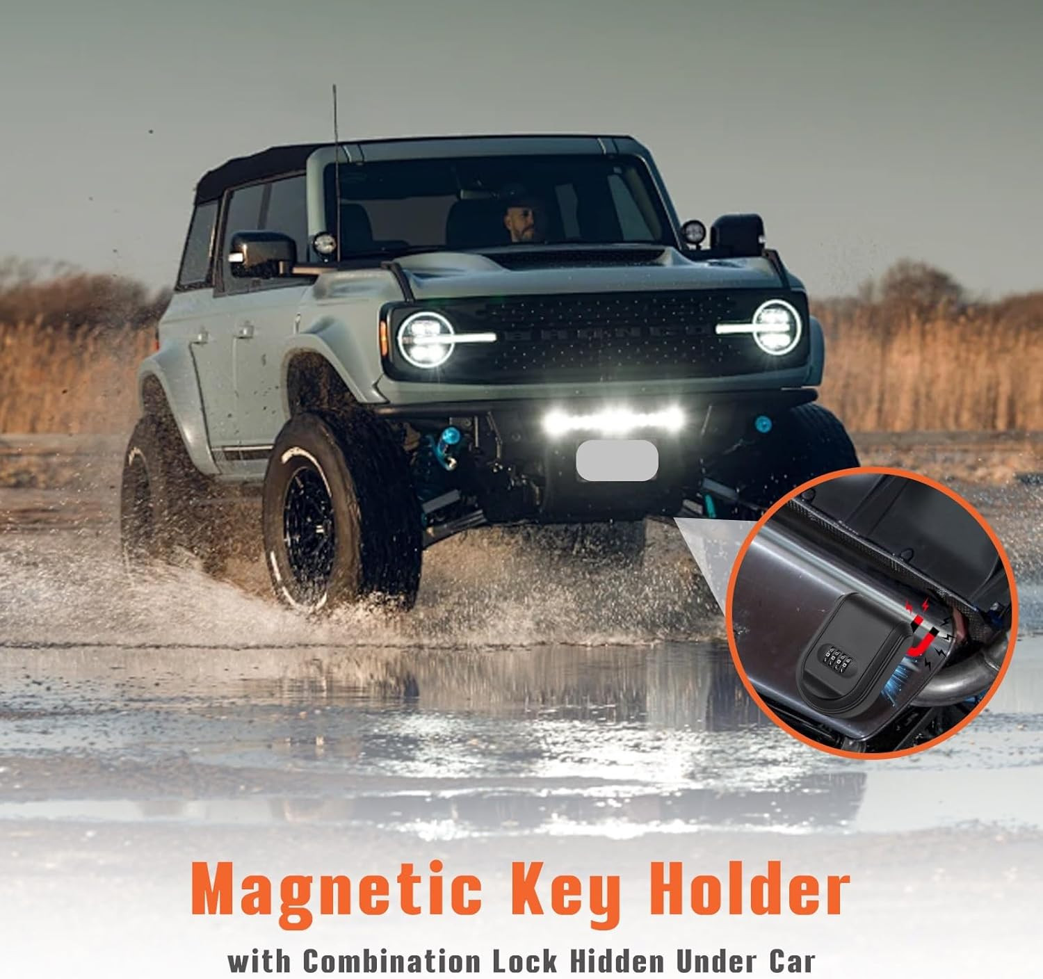 Magnetic Key Lock Box, Key Holder with Combination Lock under Car, Magnet Hide a