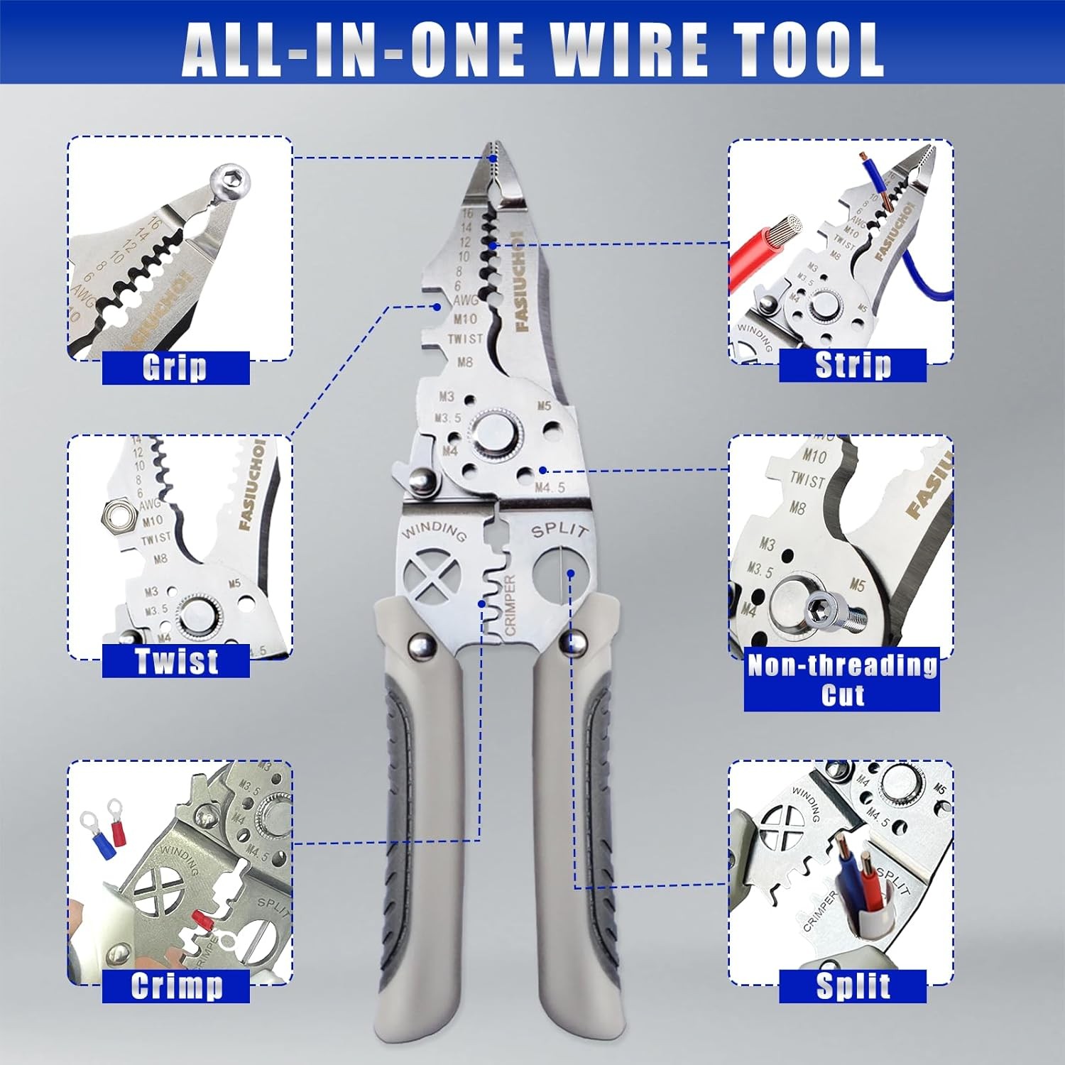 9-in-1 Wire Cutter and Crimping Tool, Multi-function Electrical Wire Stripper