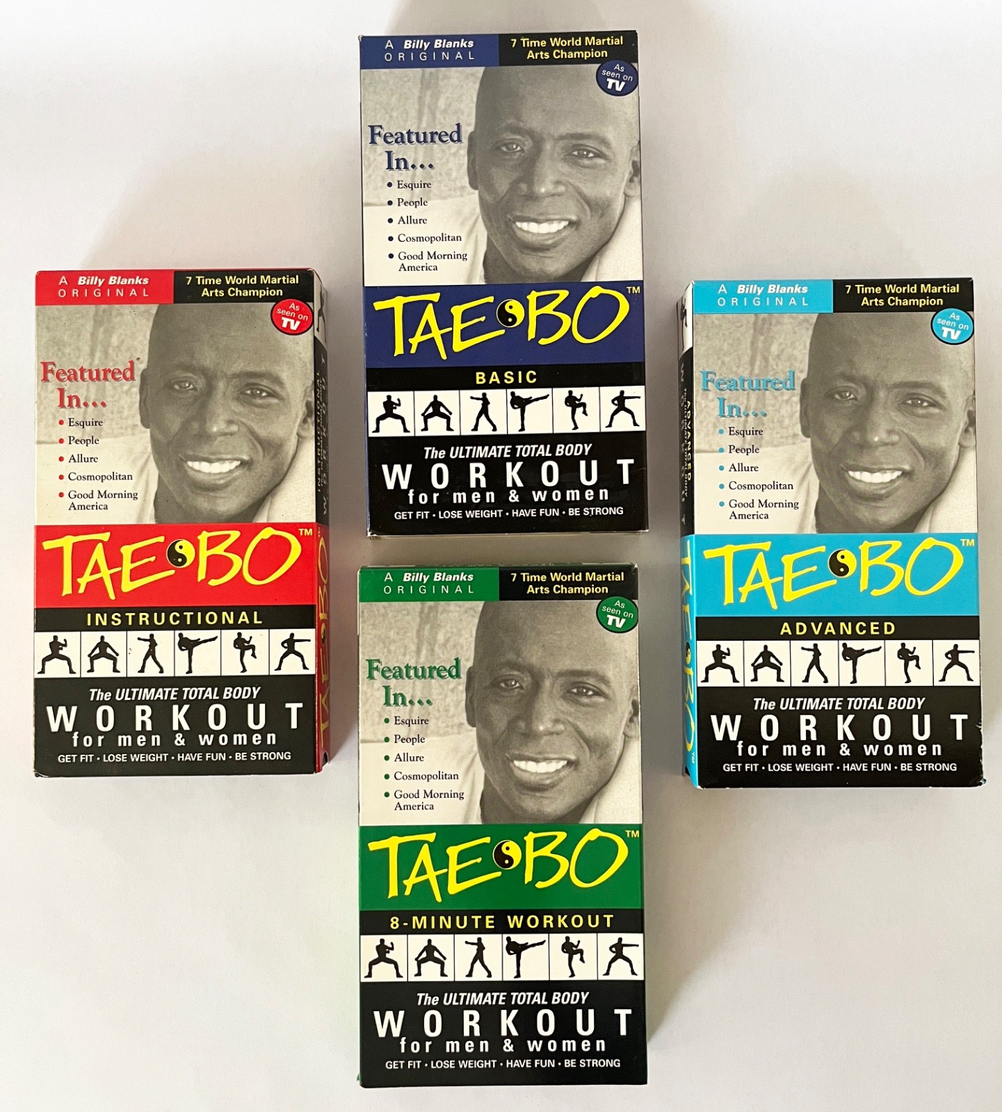 Set of 4 Billy Blanks Tae Bo Workout VCR VHS Tapes for Men and Women
