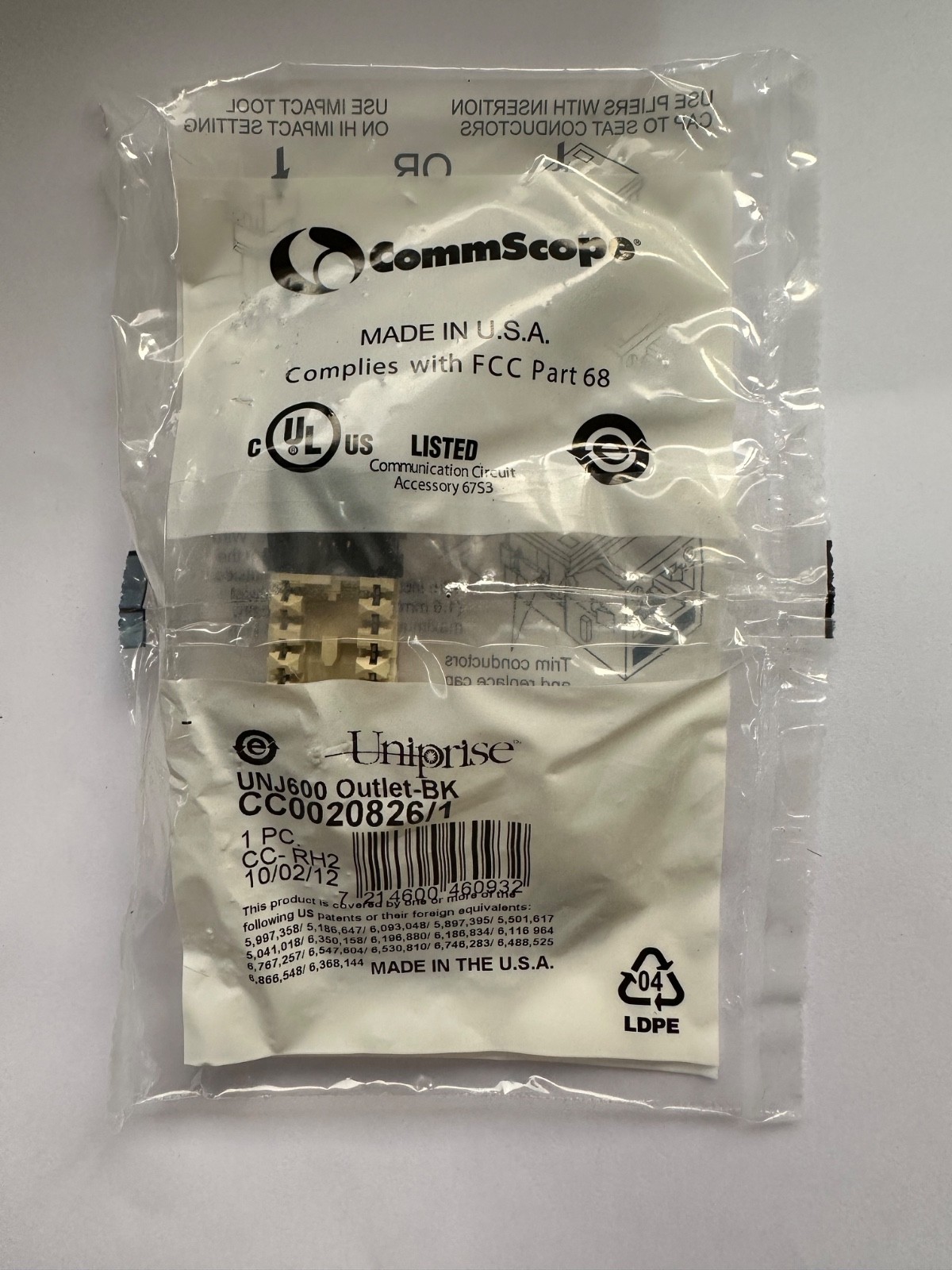 UNJ600-BK Commscope-Uniprise Cat6 Modular Jack  Black