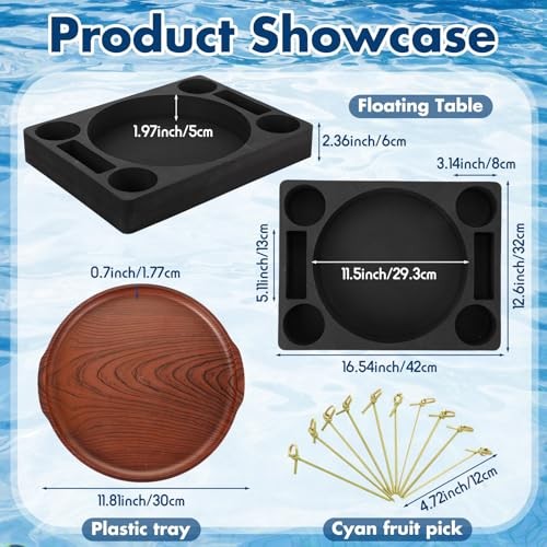 6x3 Floating Refreshment Table Tray for Pool with.8" Charcuterie 1 Black