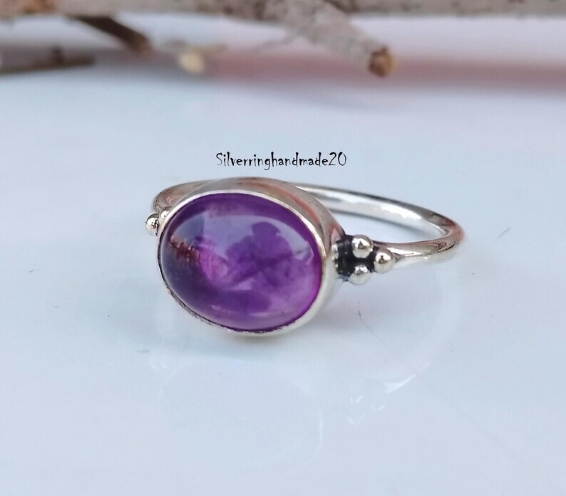 Amethyst Solid 925 Sterling Silver Statement Handmade Women Ring, All Size M1657