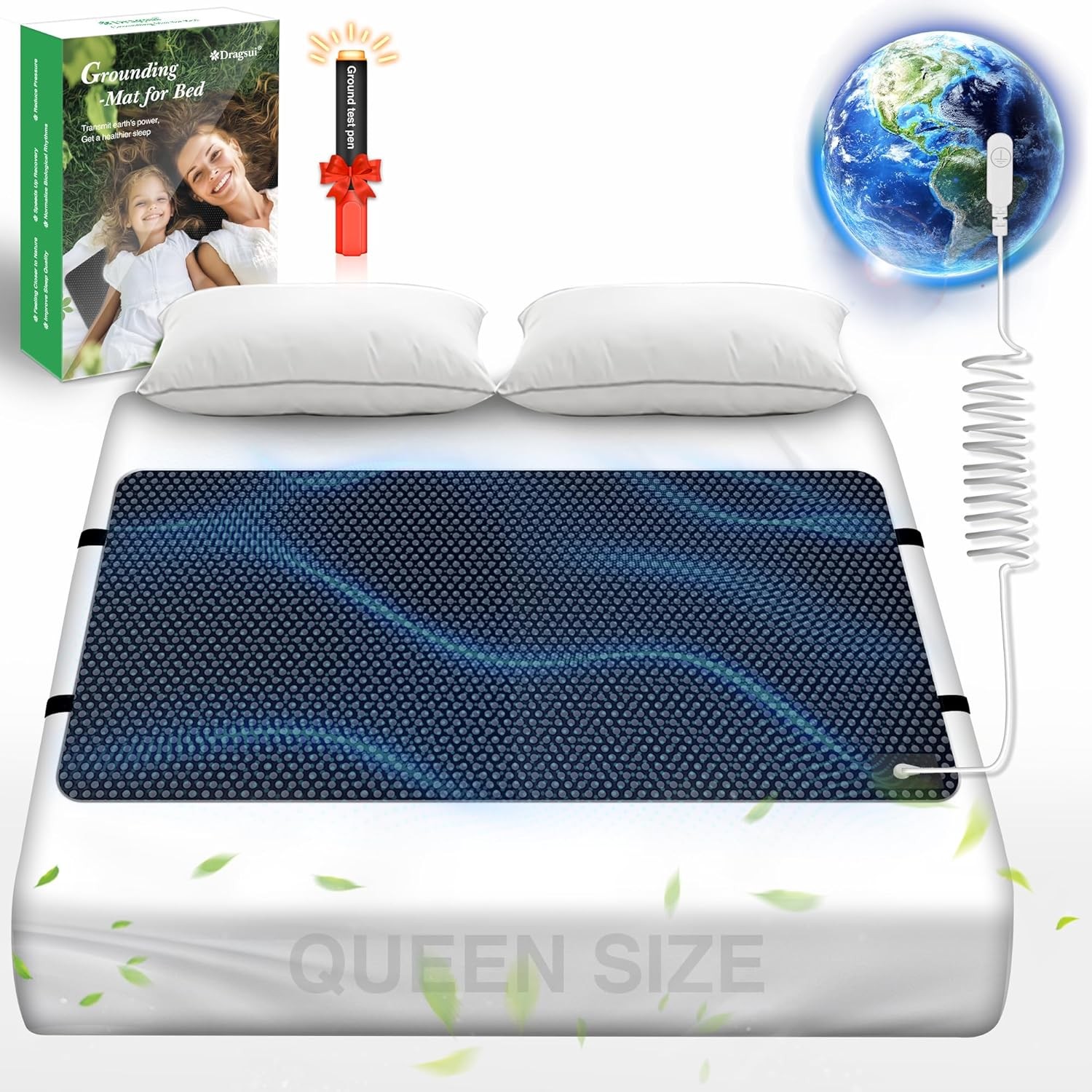 Grounding Mat for Bed, Pad Sleep, Anti-Slip PU Queen, Black