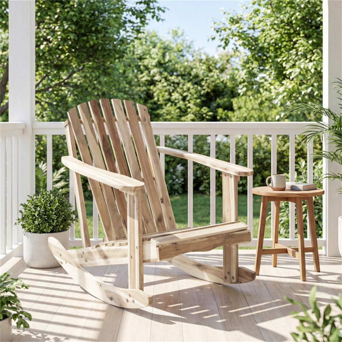 High Fanned Back Outdoor Rocker, 4.5"Wide Armrests, Soothing Rocking for Patio