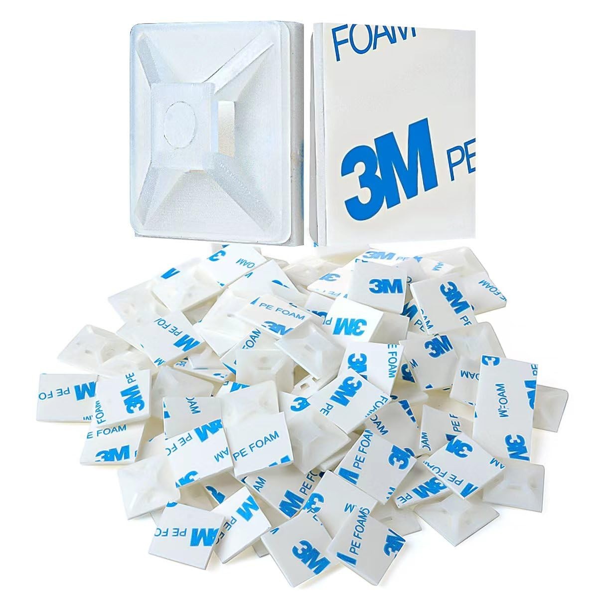 XHF 100 PCS 1.1" White Self Adhesive Cable Zip Tie Mounts 1.1"-100pcs,