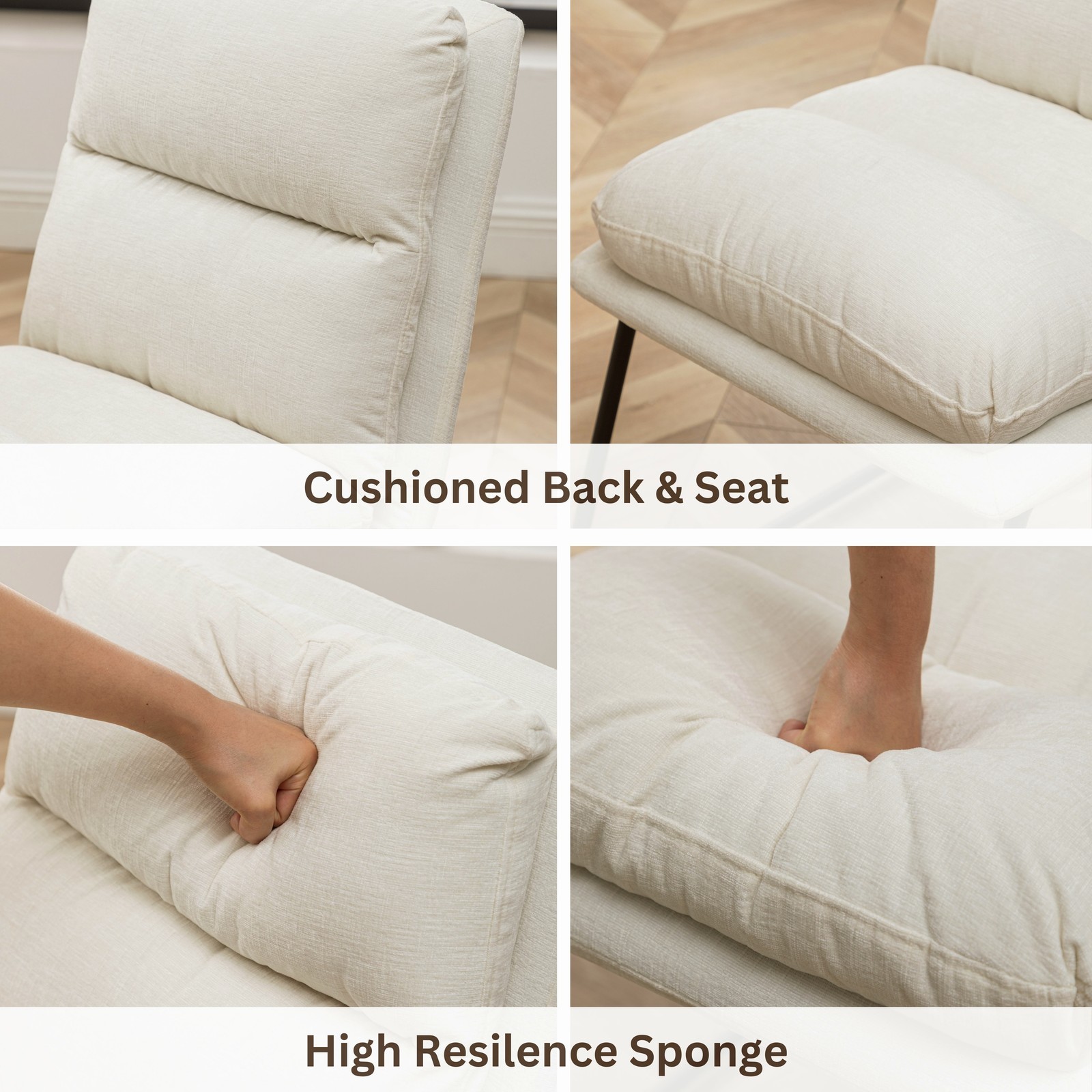Contemporary Upholstered Dining Chairs, Set of 2, Vanilla White