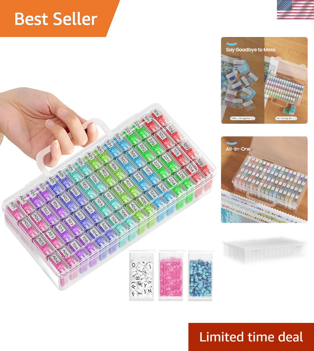 64 Jar Portable Storage Organizer for Diamond Painting - Includes Label Stickers
