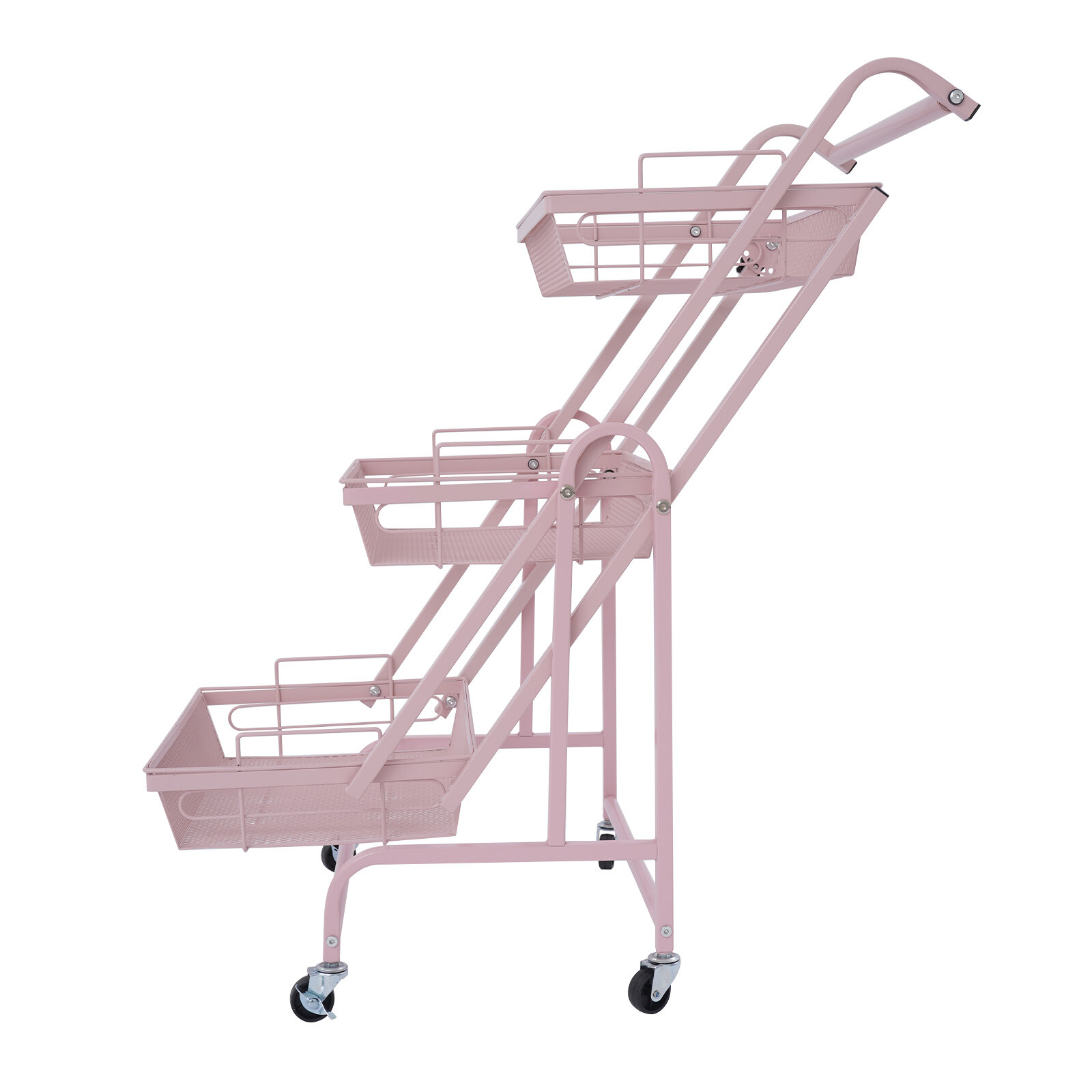 3-Tier Adjustable Metal Rolling Utility Cart, Movable Storage Cart for Kitchen
