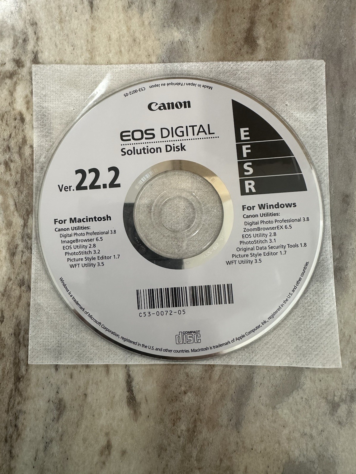 Canon Digital Camera Solution Disk 22.2 w/ ArcSoft for Macintosh & Win QuickTime