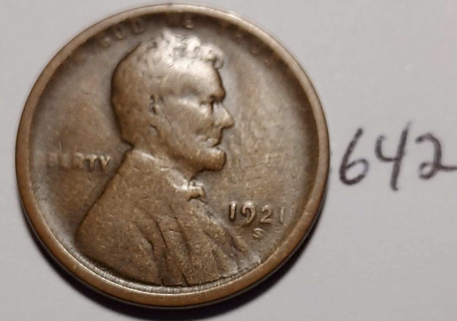 1921-S Lincoln Wheat Cent  BELOW FINE  #642