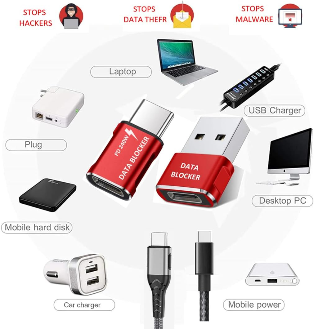 Data Blocker, USB a & USB C Data Blocker for Iphone15 16 and Any USB C Mobile Ph