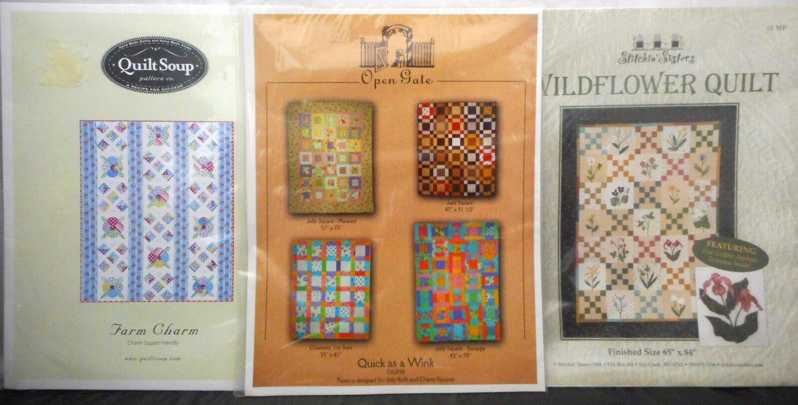 3 NEW Quilt Patterns Farm Charm-Open Gate-Wildflower Quilt #F1