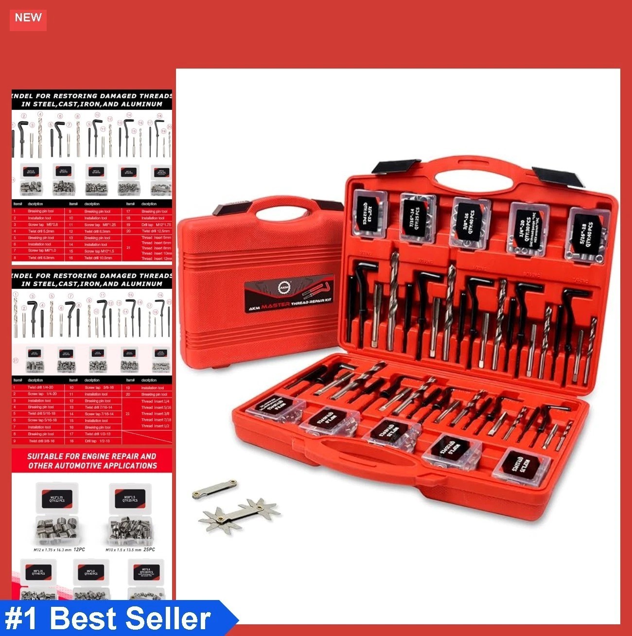 Thread Repair Kit 338 Piece SAE Metric HSS Drill Helicoil M5 M6 M8 M10 M12