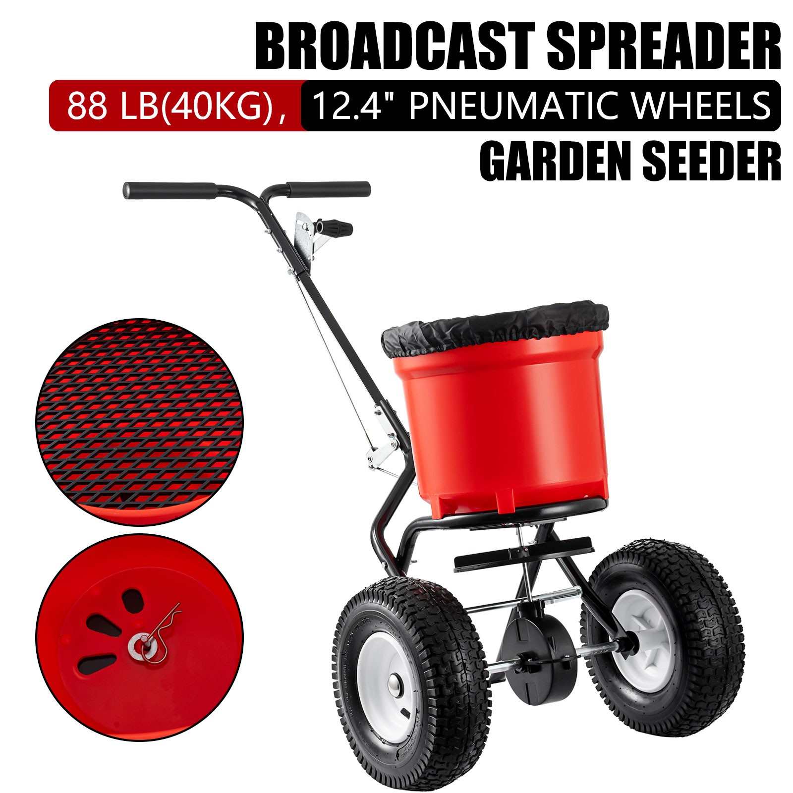 90LB Push Broadcast Spreader Walk-Behind Turf Spreader Fertilizer Garden Seeder