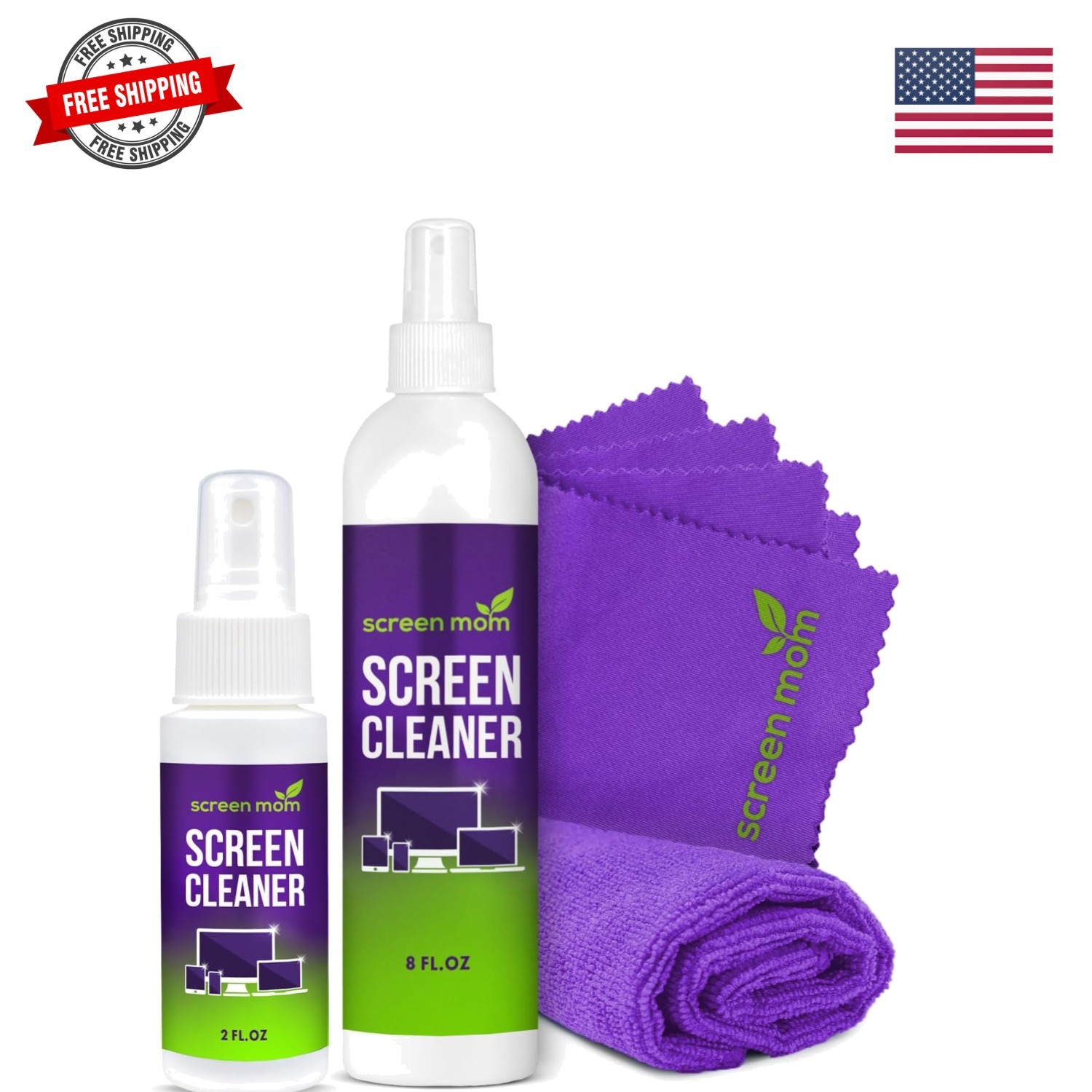 Screen Cleaner Spray and 4 Microfiber Cloths Bundle 8oz & 2oz, by , Eyeglasse...