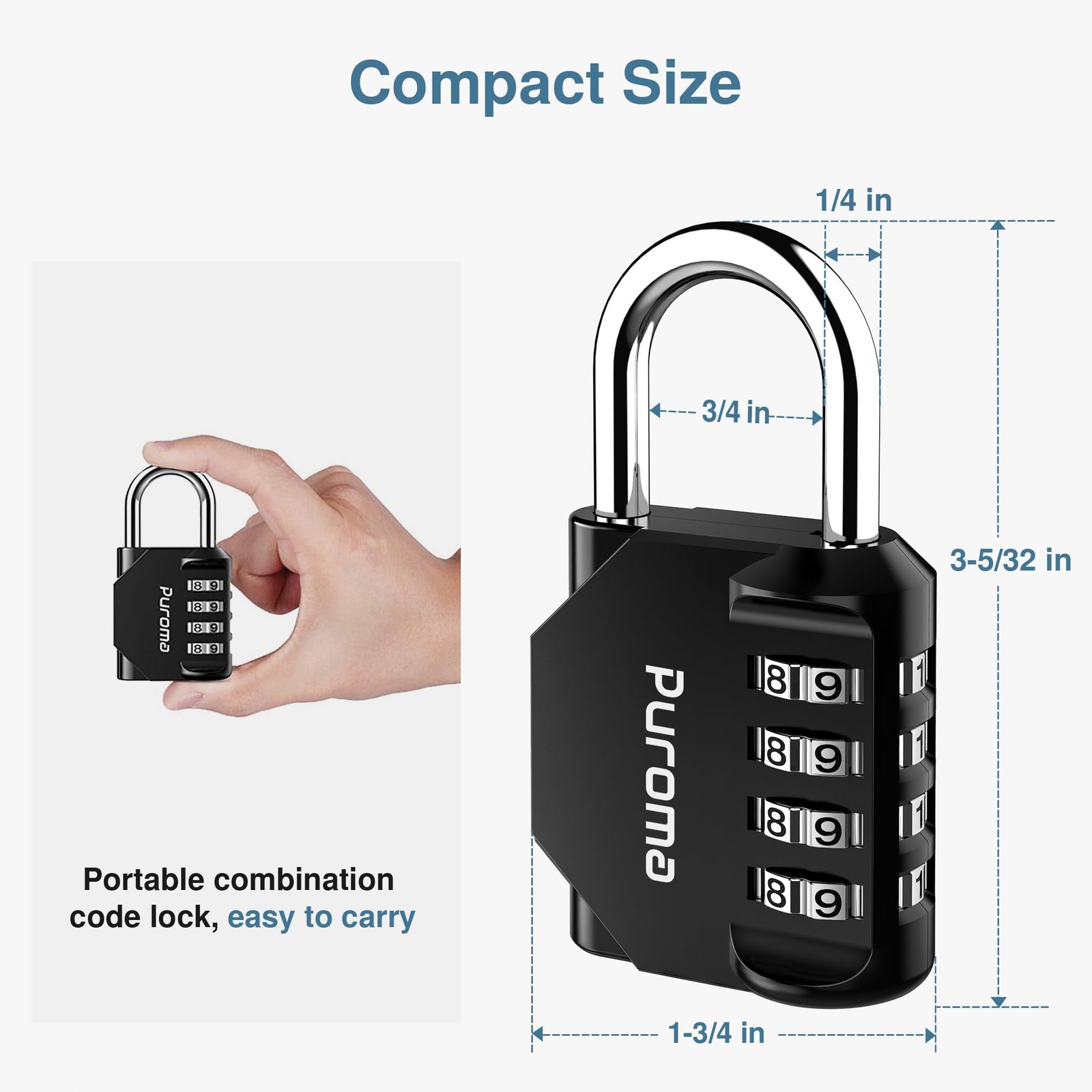 Puroma 1 Pack Combination Lock Locker 4 Digits Combo Padlock Medium, Black
